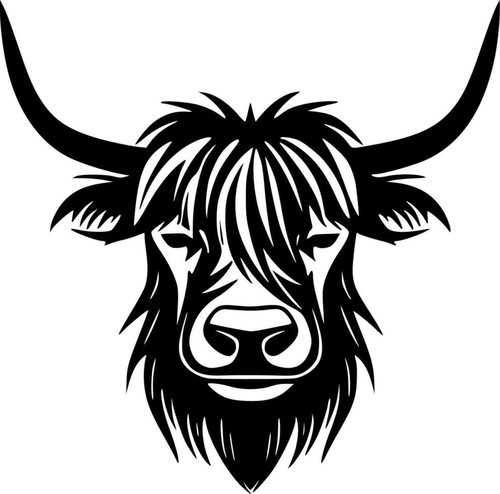Highland Cow - Black and White Isolated Icon - Vector illustration