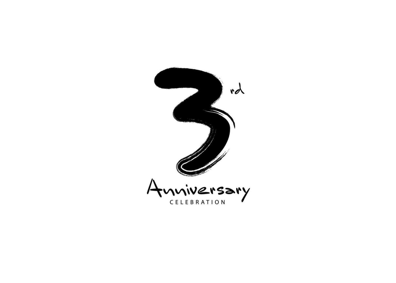 3 Years Anniversary Celebration logo black paintbrush vector, 3 number logo design, 3rd Birthday Logo, happy Anniversary, Vector Anniversary For Celebration, poster, Invitation Card