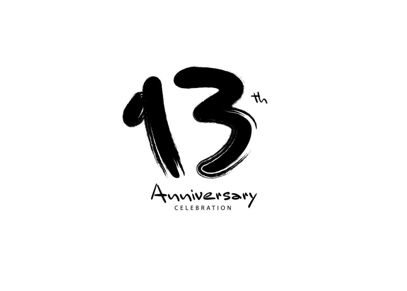 13 Years Anniversary Celebration logo black paintbrush vector, 13 number logo design, 13th Birthday Logo, happy Anniversary, Vector Anniversary For Celebration, poster, Invitation Card