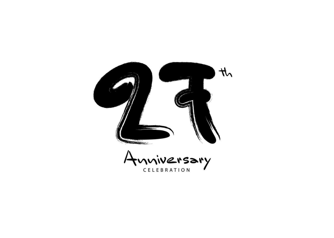 27 Years Anniversary Celebration logo black paintbrush vector, 27 number logo design, 27th Birthday Logo, happy Anniversary, Vector Anniversary For Celebration, poster, Invitation Card