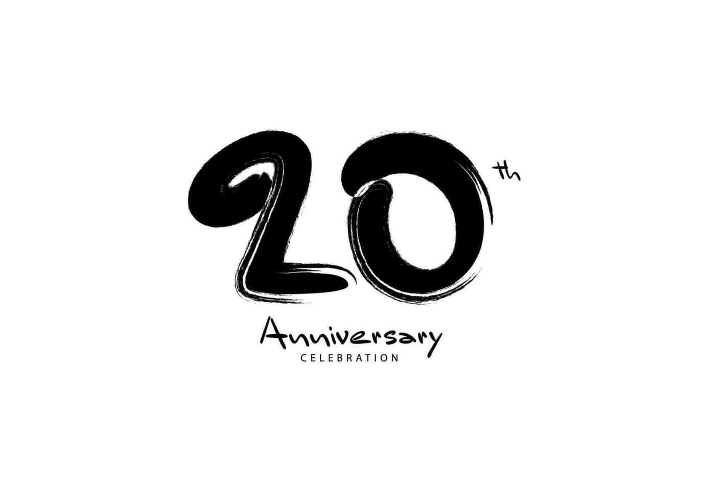 20 años aniversario celebracion logo negro Cepillo de pintura vector, 20 número logo diseño, Vigésimo cumpleaños logo, contento aniversario, vector aniversario para celebracion, póster, invitación tarjeta