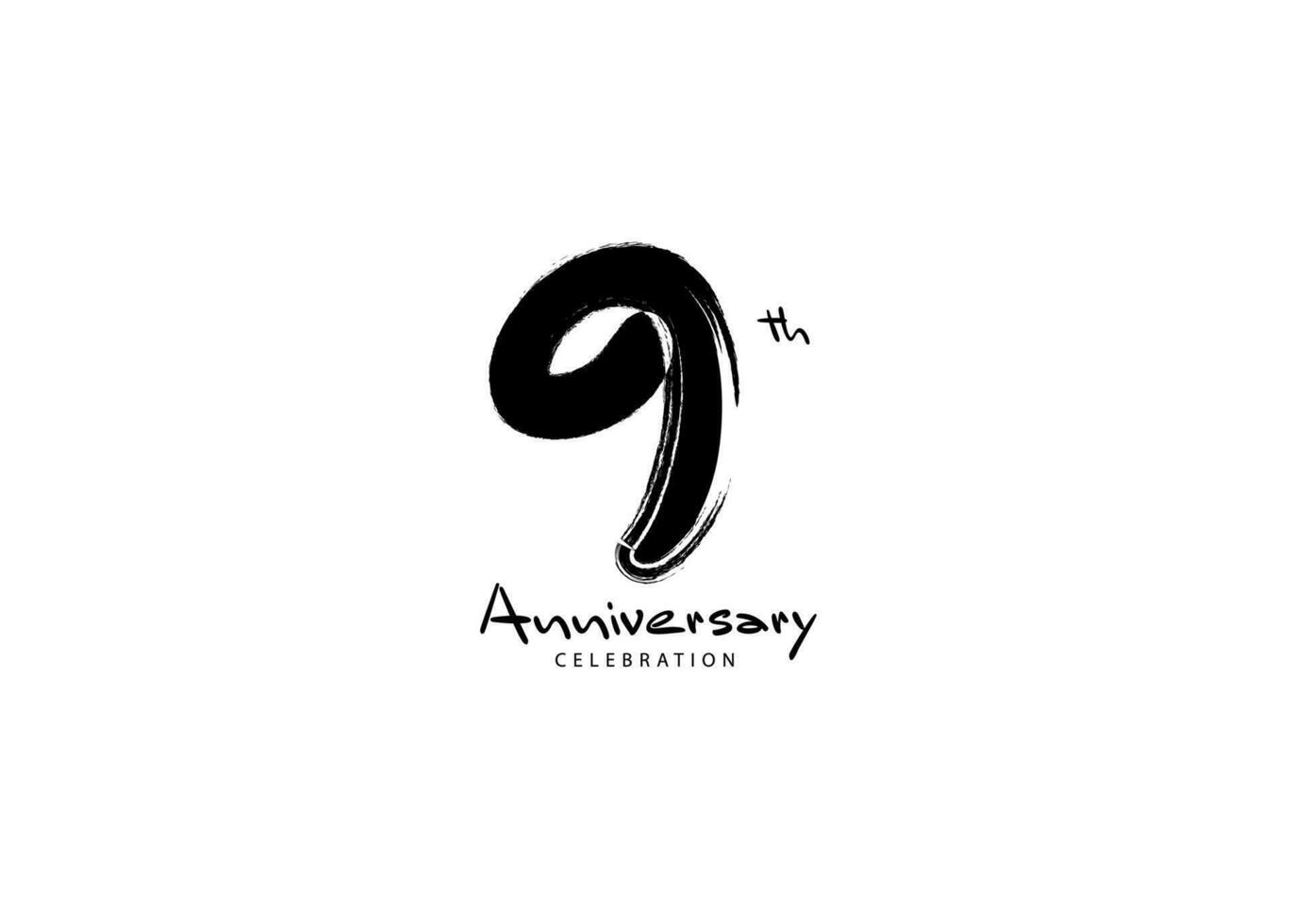 9 Years Anniversary Celebration logo black paintbrush vector, 9 number logo design, 9th Birthday Logo, happy Anniversary, Vector Anniversary For Celebration, poster, Invitation Card