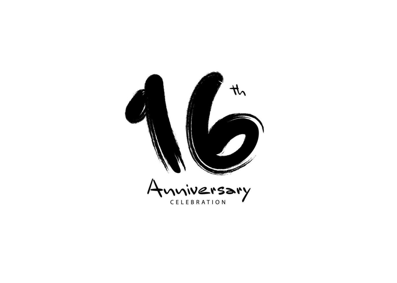 dieciséis años aniversario celebracion logo negro Cepillo de pintura vector, dieciséis número logo diseño, 16 cumpleaños logo, contento aniversario, vector aniversario para celebracion, póster, invitación tarjeta