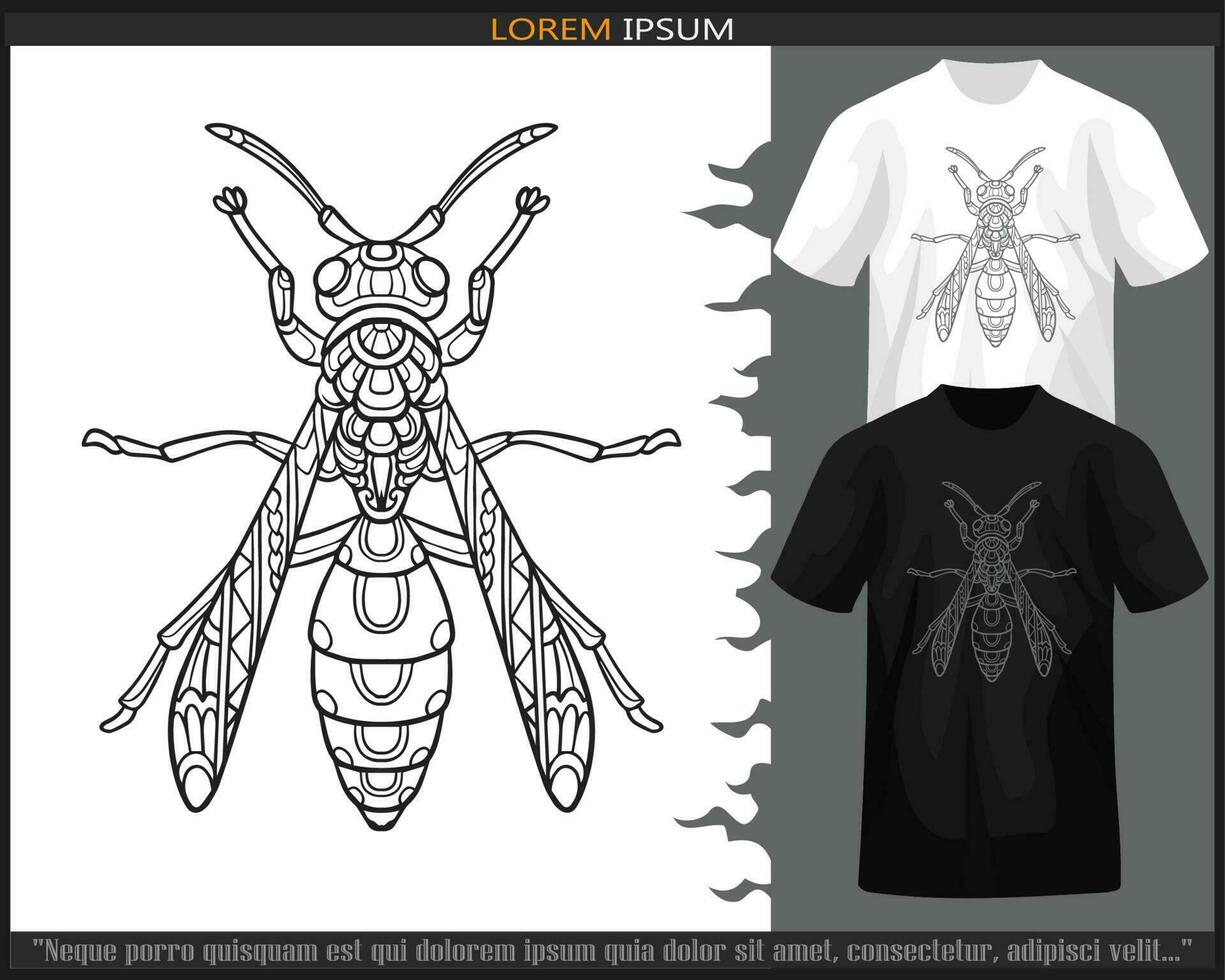 aguijón abeja mandala letras aislado en negro y blanco camiseta. vector