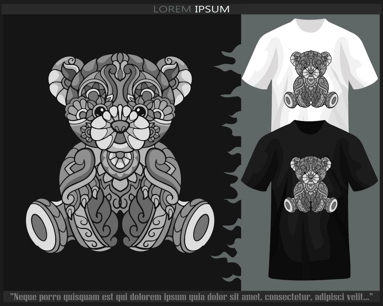 monocromo osito de peluche oso mandala letras aislado en negro y blanco t camisa. vector