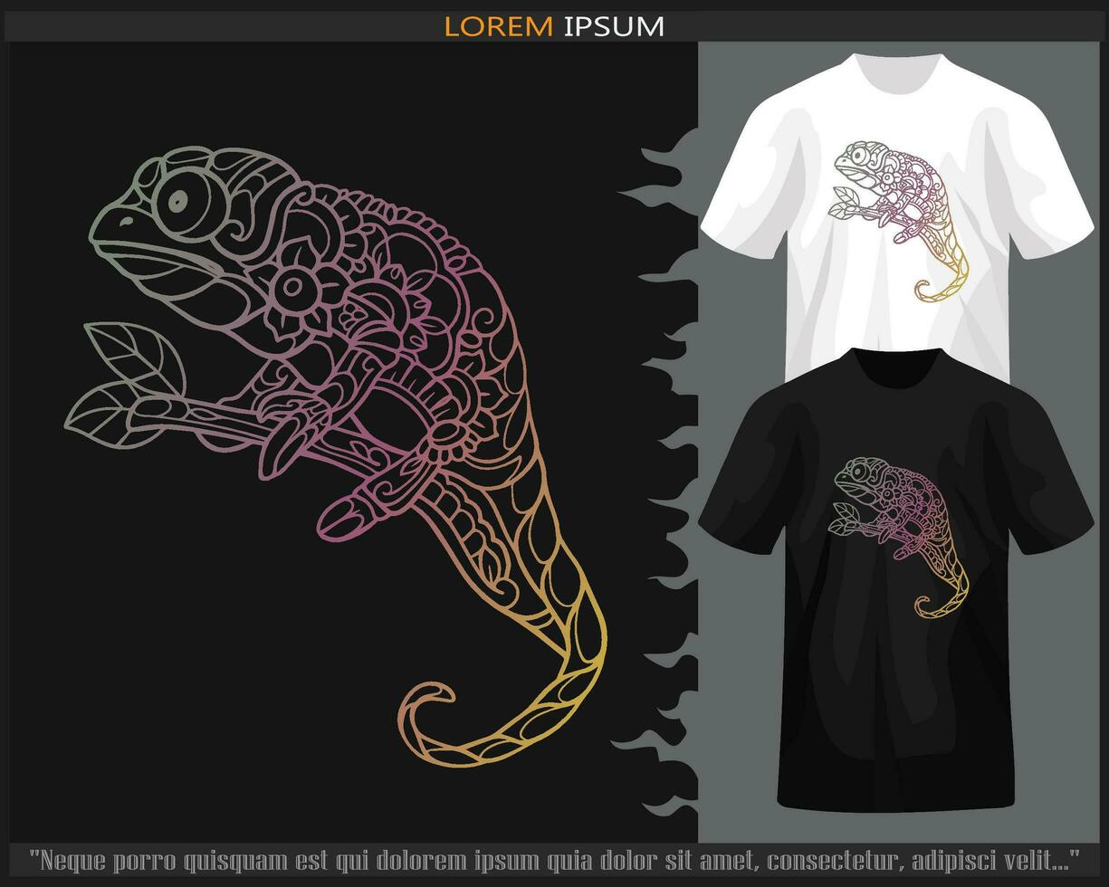 Gradient Colorful chameleon mandala arts isolated on black and white t shirt. vector