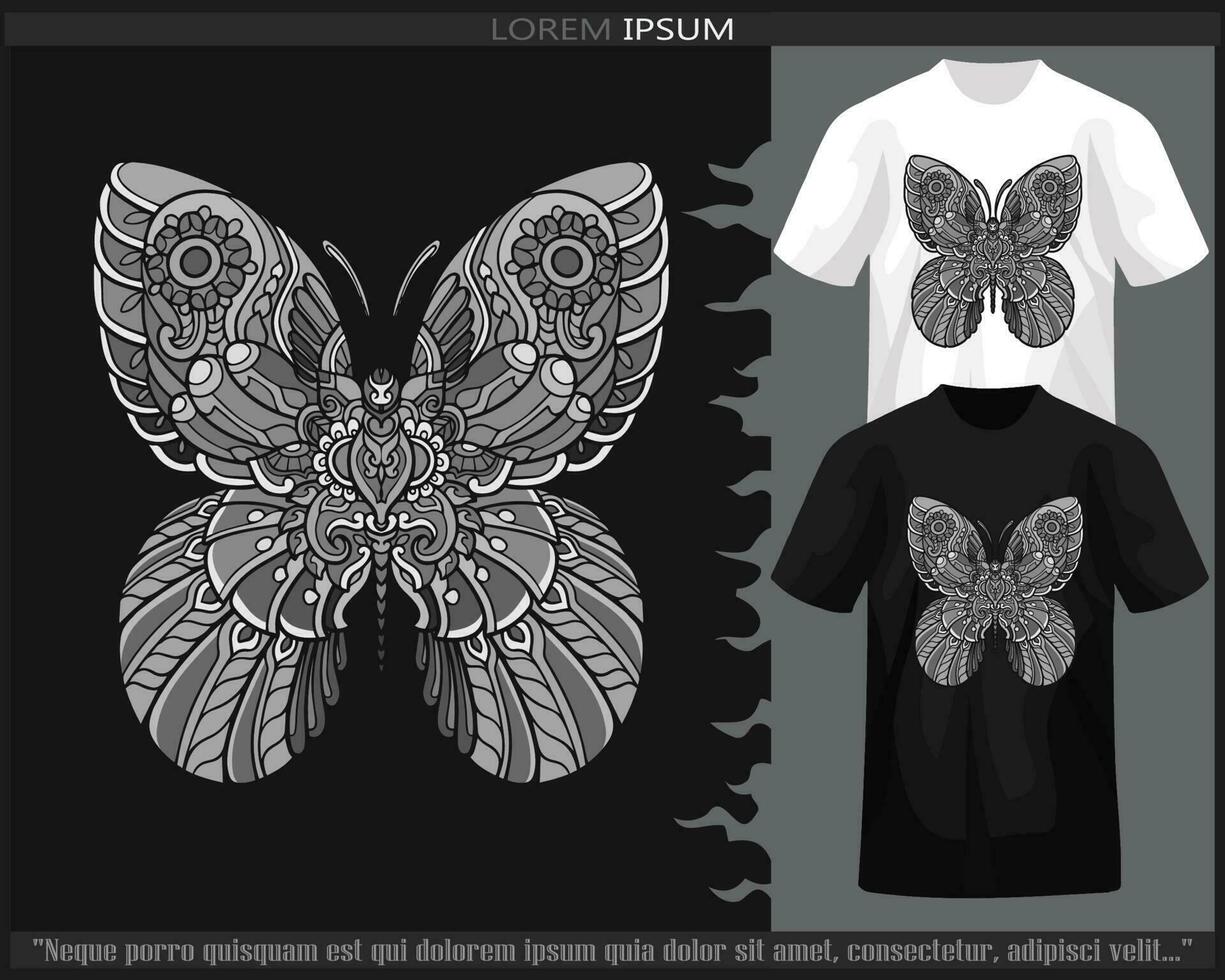 monocromo color mariposa mandala letras aislado en negro y blanco t camisa. vector