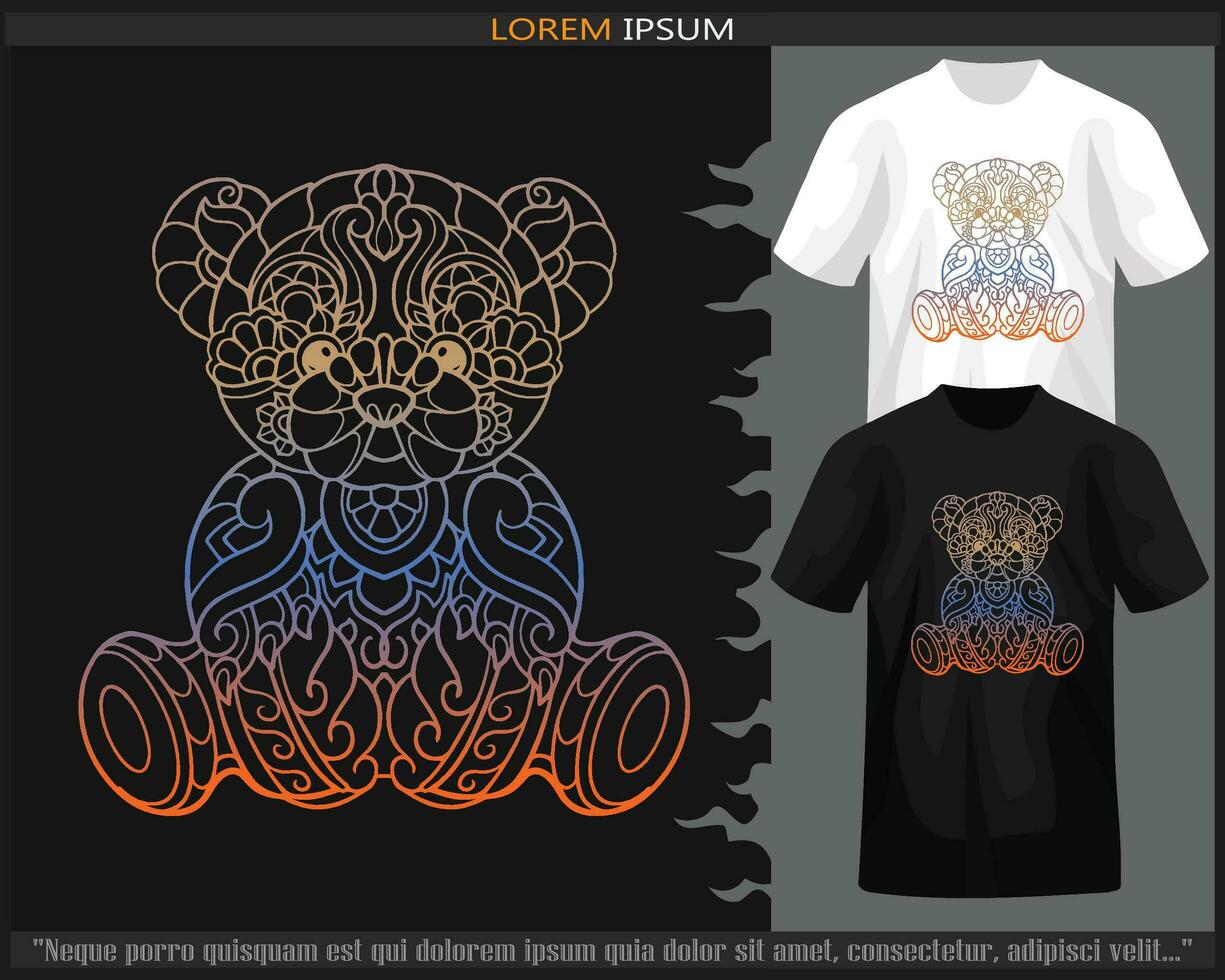 Gradient Colorful teddy bear mandala arts isolated on black and white t shirt. vector