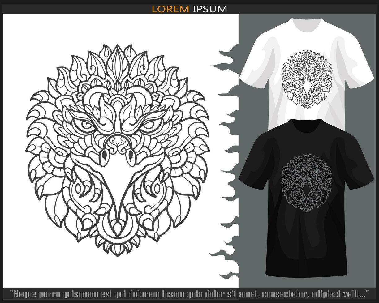 eagle head mandala arts isolated on black and white t-shirt. vector
