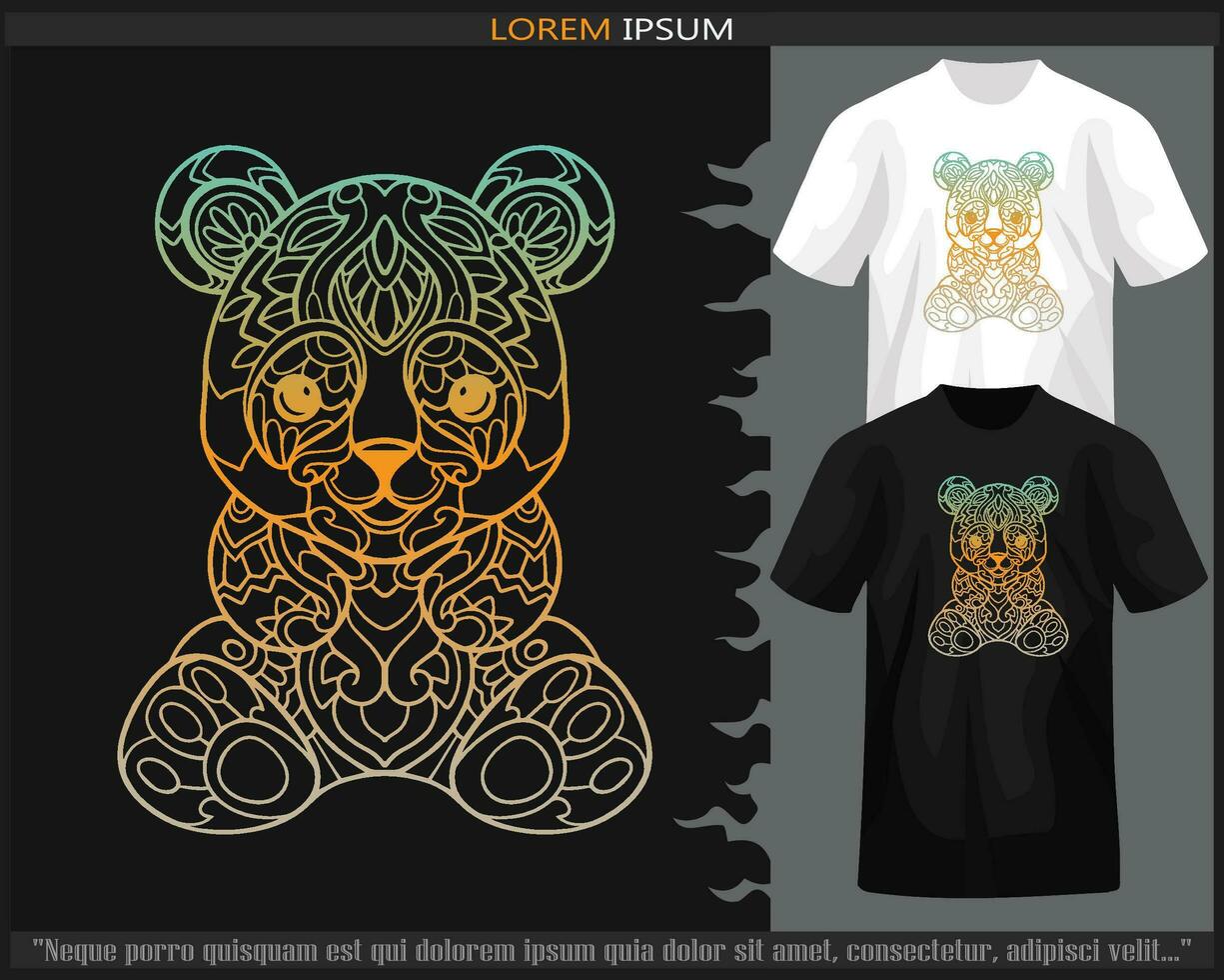 Gradient Colorful panda mandala arts isolated on black and white t shirt. vector