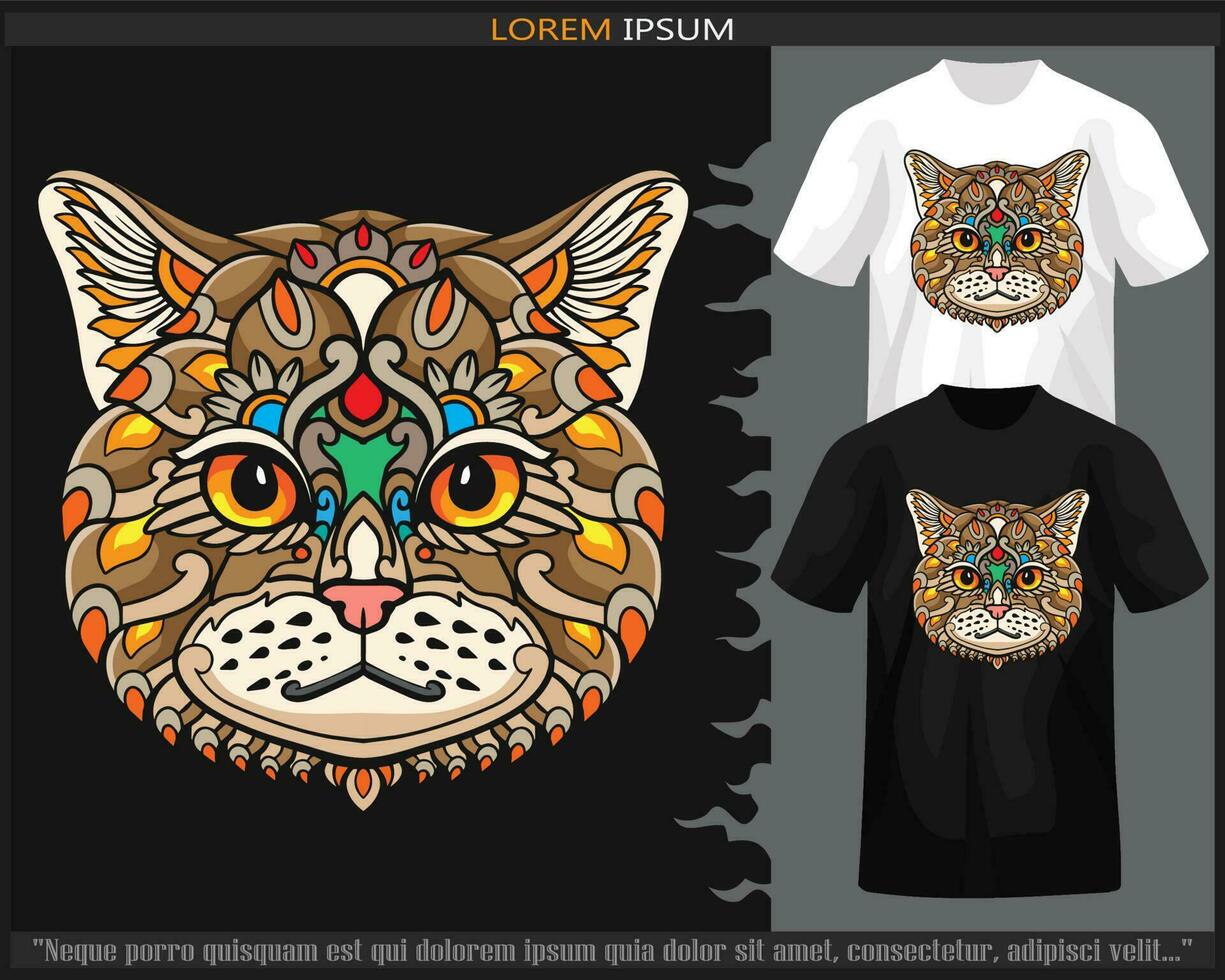 vistoso gato cabeza mandala letras aislado en negro y blanco t camisa. vector