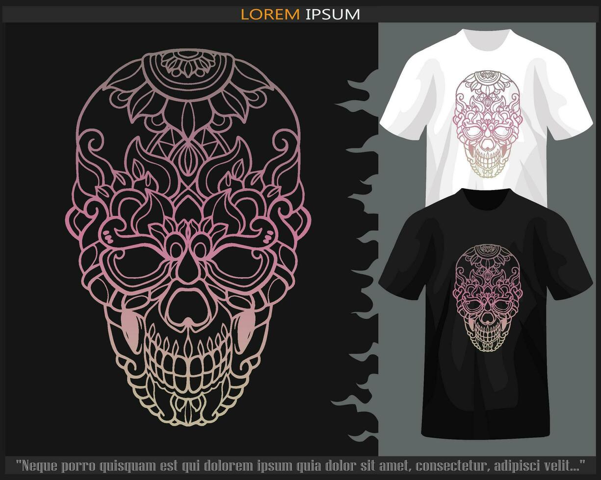 Gradient Colorful skull head mandala arts isolated on black and white t shirt. vector