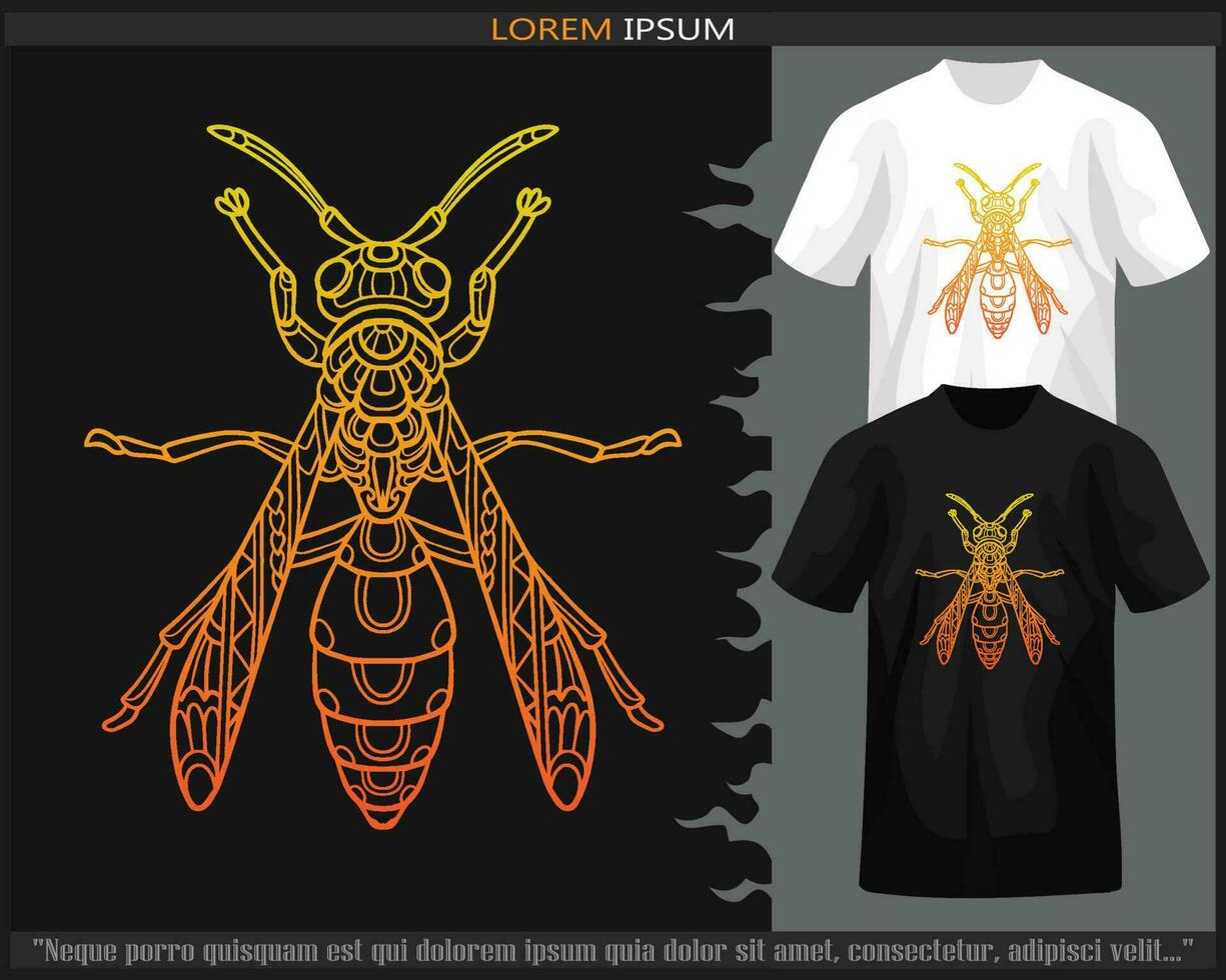 Gradient Colorful stinger bee mandala arts isolated on black and white t shirt. vector