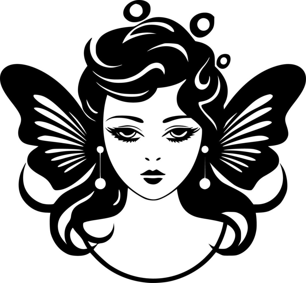 Fairy - Black and White Isolated Icon - Vector illustration