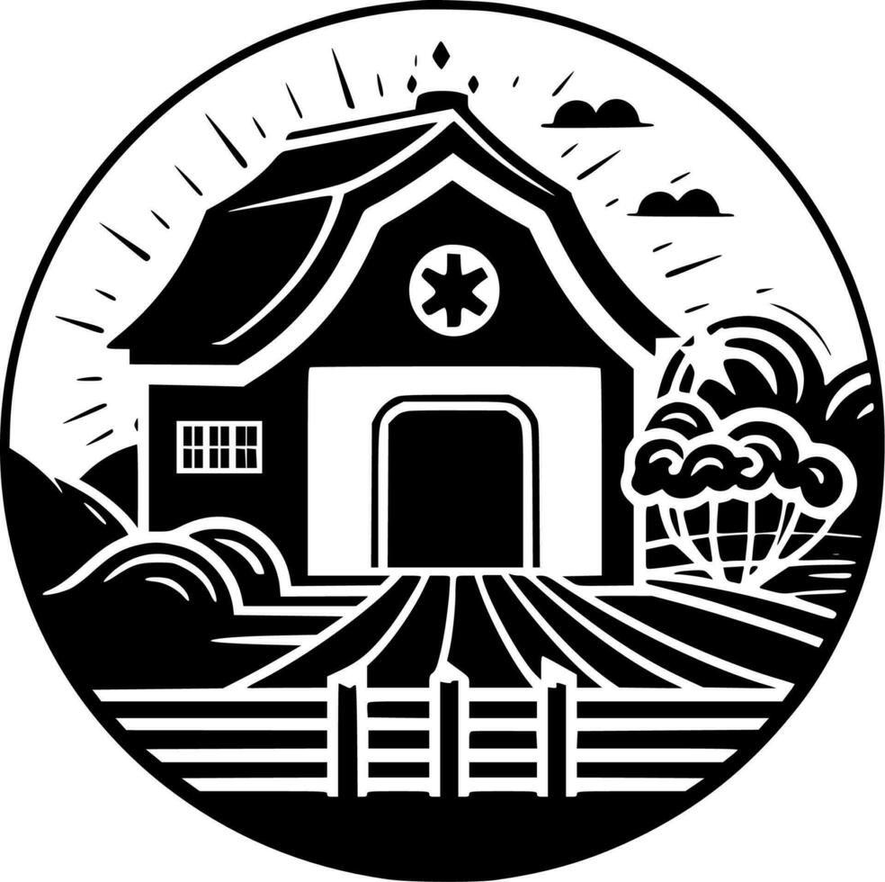 Farm, Black and White Vector illustration