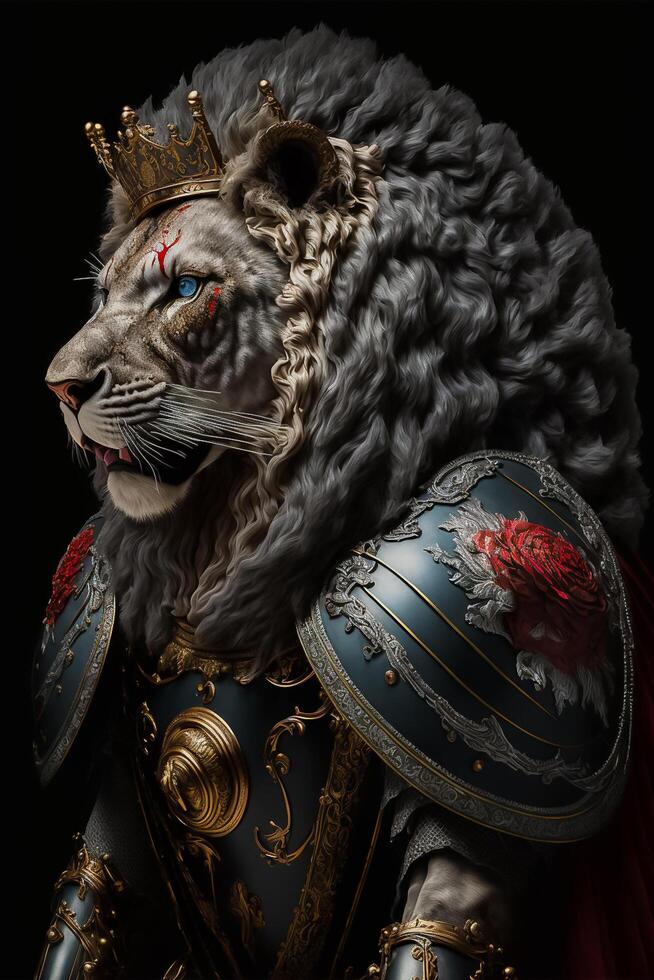 Strong Tiger in Armor with a Heavy Weapon in Hand photo