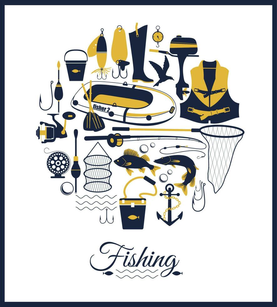 Color Fishihg icon set on white. vector