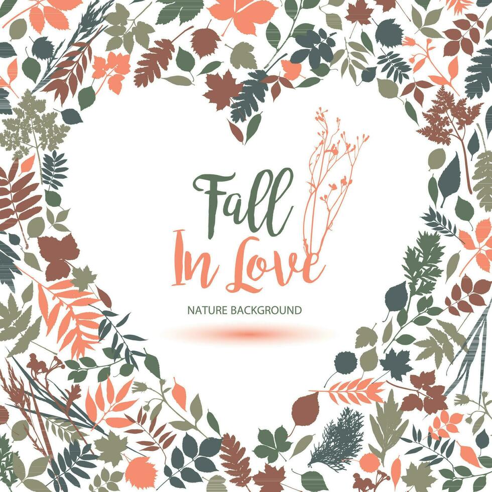 I love autumn. Vector design illustration with heart. Fall in Love calligraphic text.