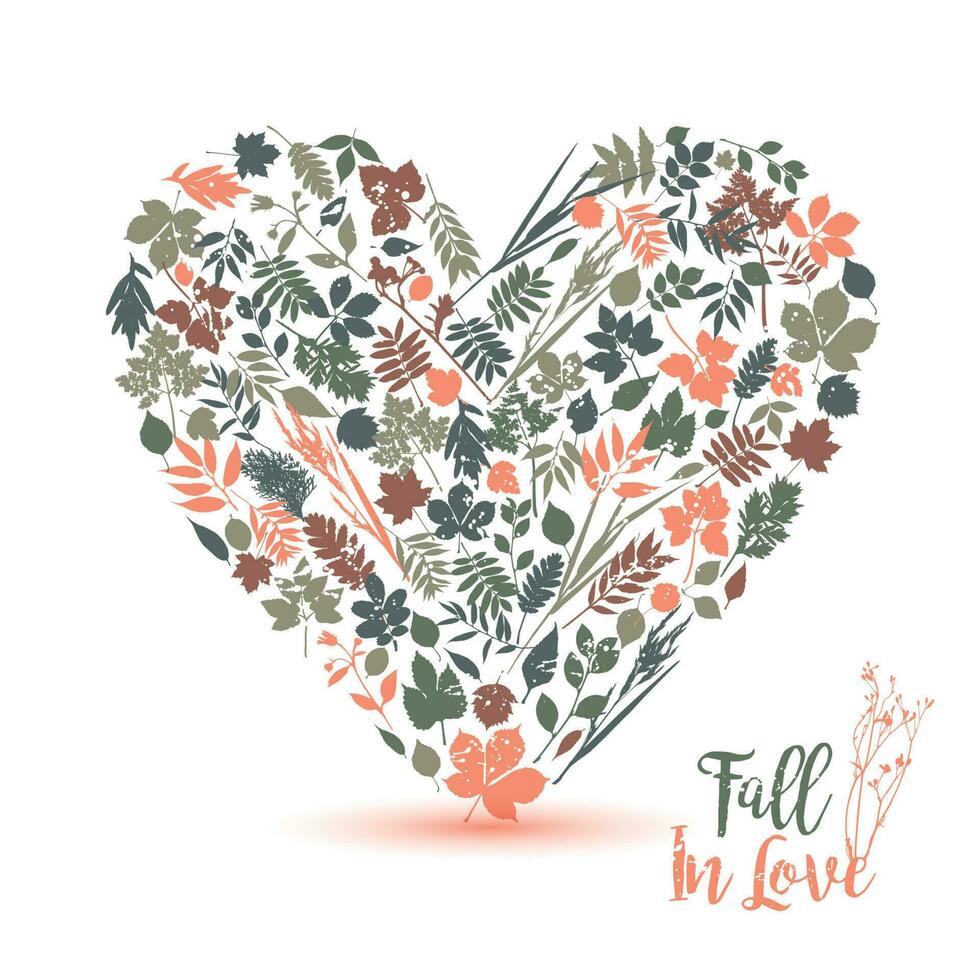 I love autumn. Vector design illustration with heart. Fall in Love calligraphic text.