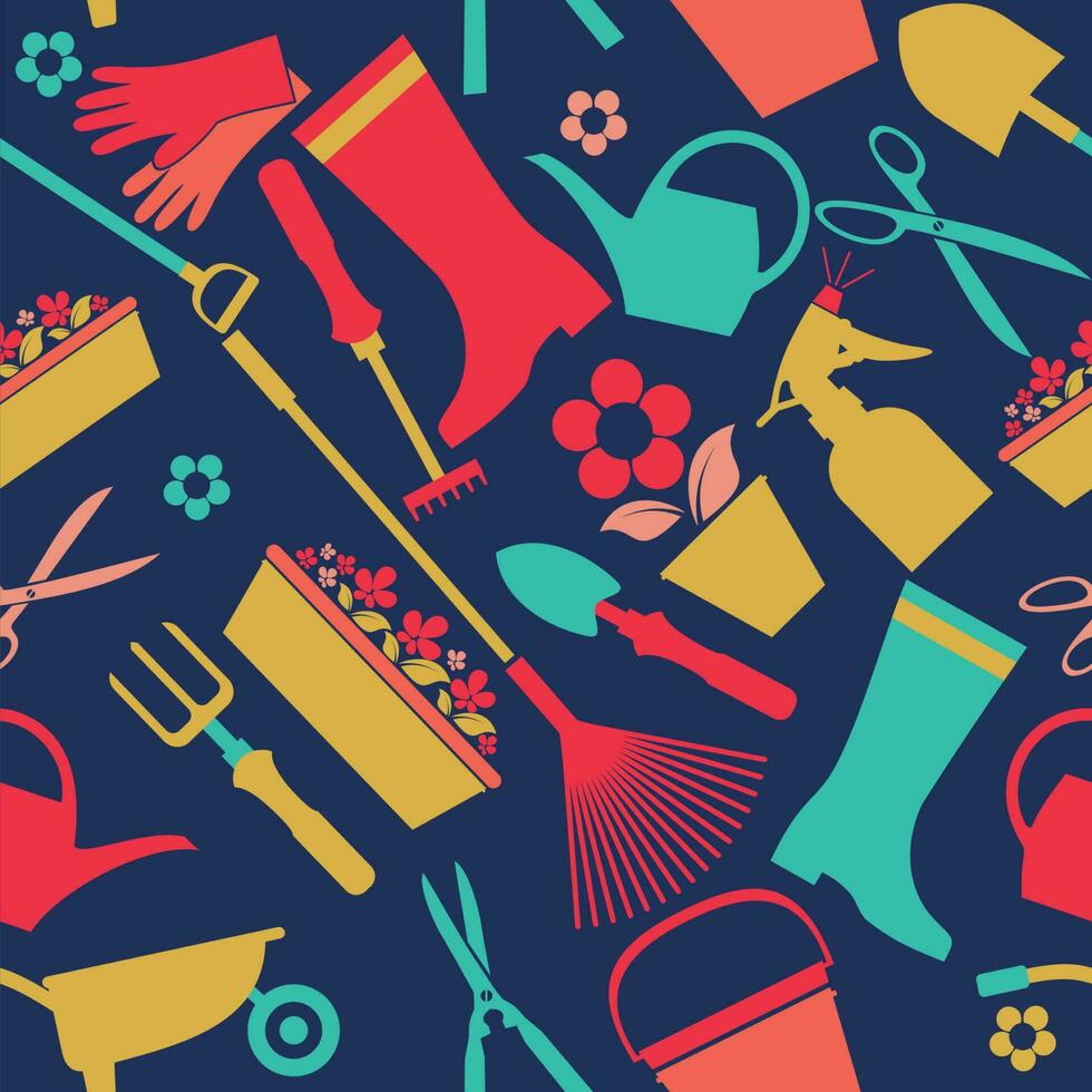 Seamless surface pattern with garden tools. stock illustration vector