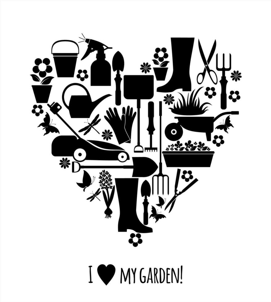 Vector stock illustration garden icon set in heart