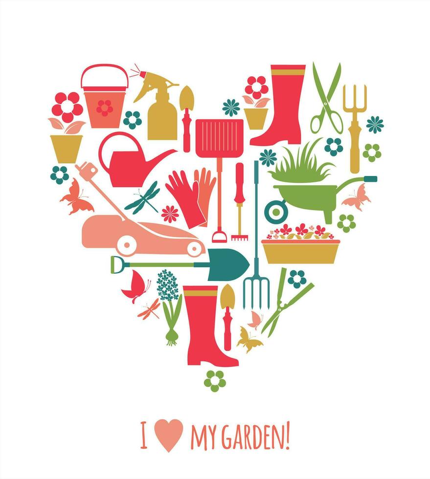 Vector stock illustration garden icon set in heart