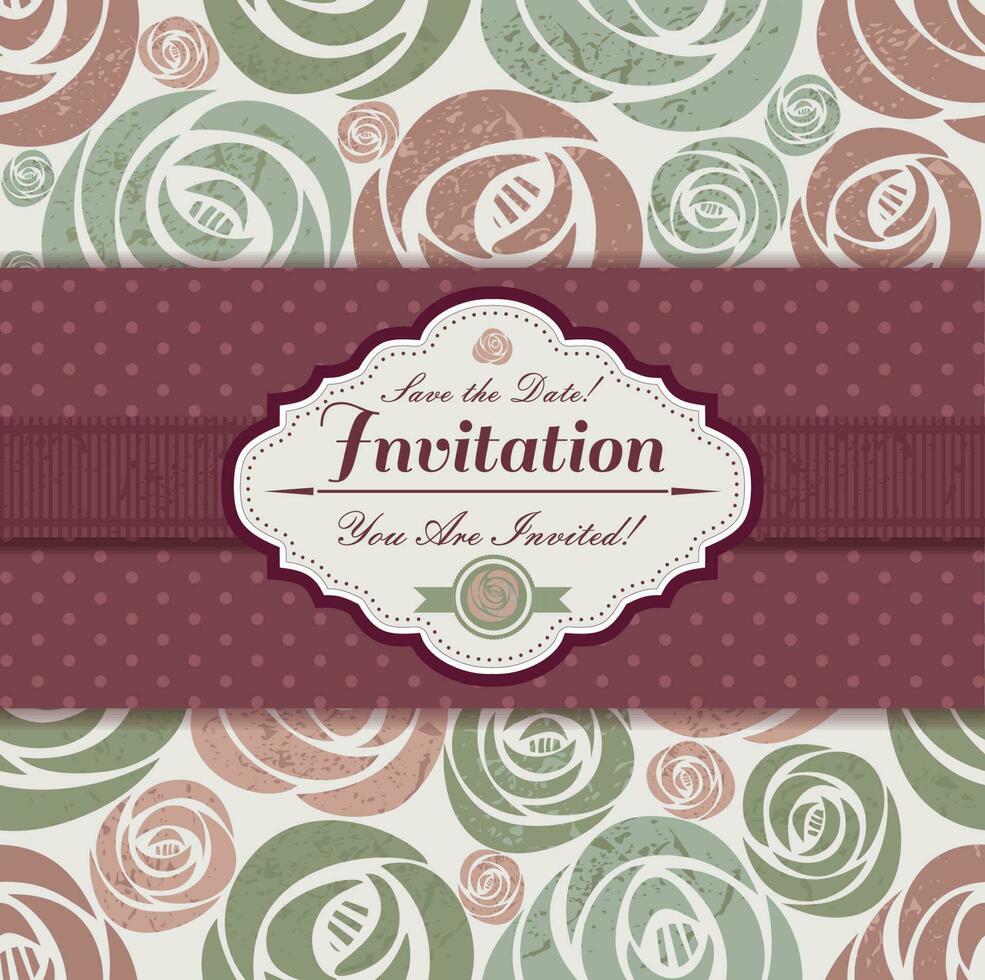 Wedding invitation card on floral pattern background vector