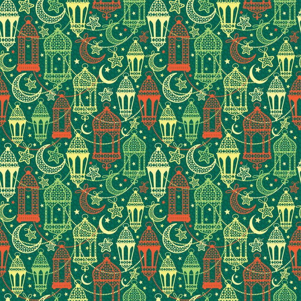 Seamless pattern of Ramadan Kareem lanterns. Happy Ramadan background celebration. vector