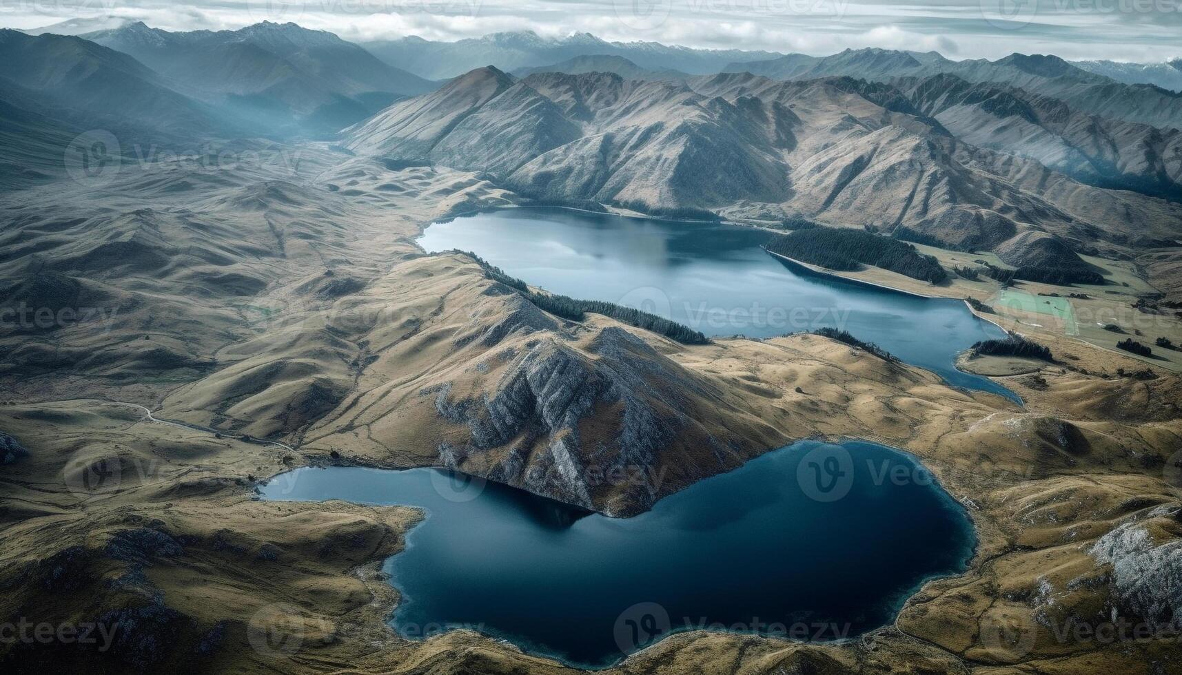 Majestic mountain range, high up in the sky generated by AI photo