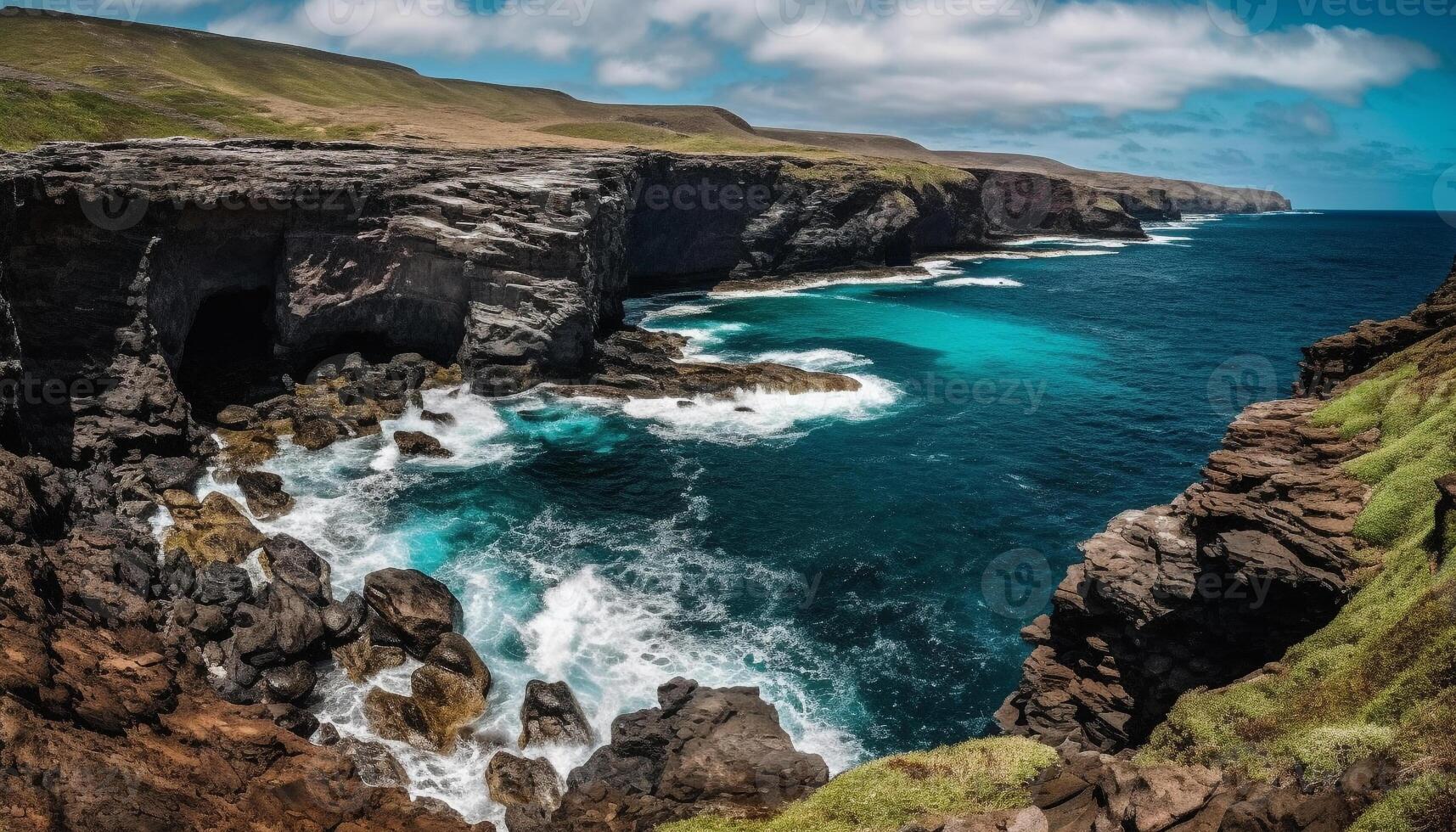 Majestic cliff, eroded by waves, beauty in nature generated by AI photo