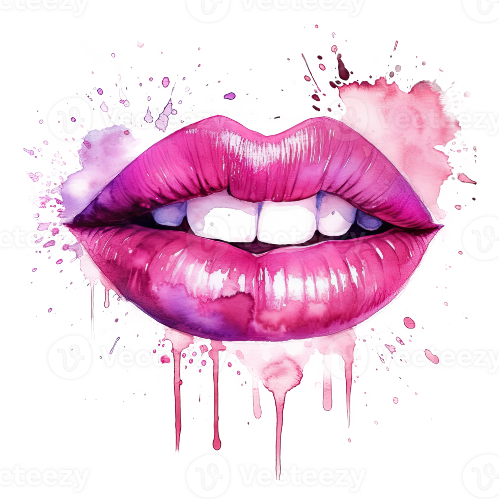 Pink watercolor lips. Illustration png