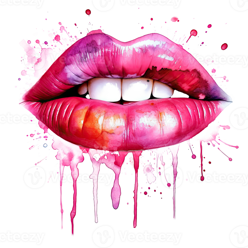 Pink watercolor lips. Illustration png