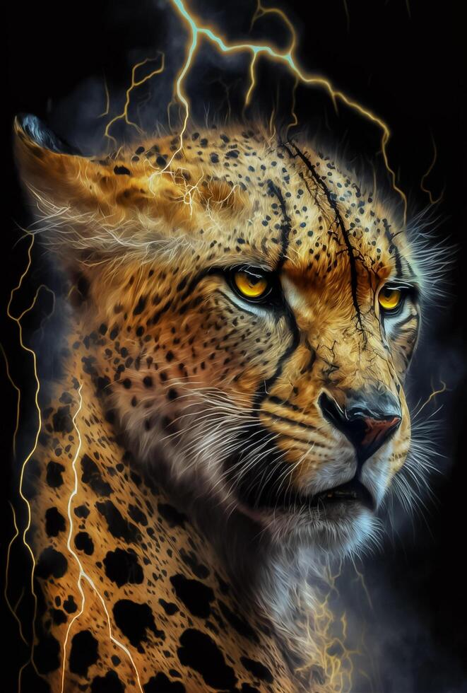 painting of portrait abstract lightning cheetah warrior photo