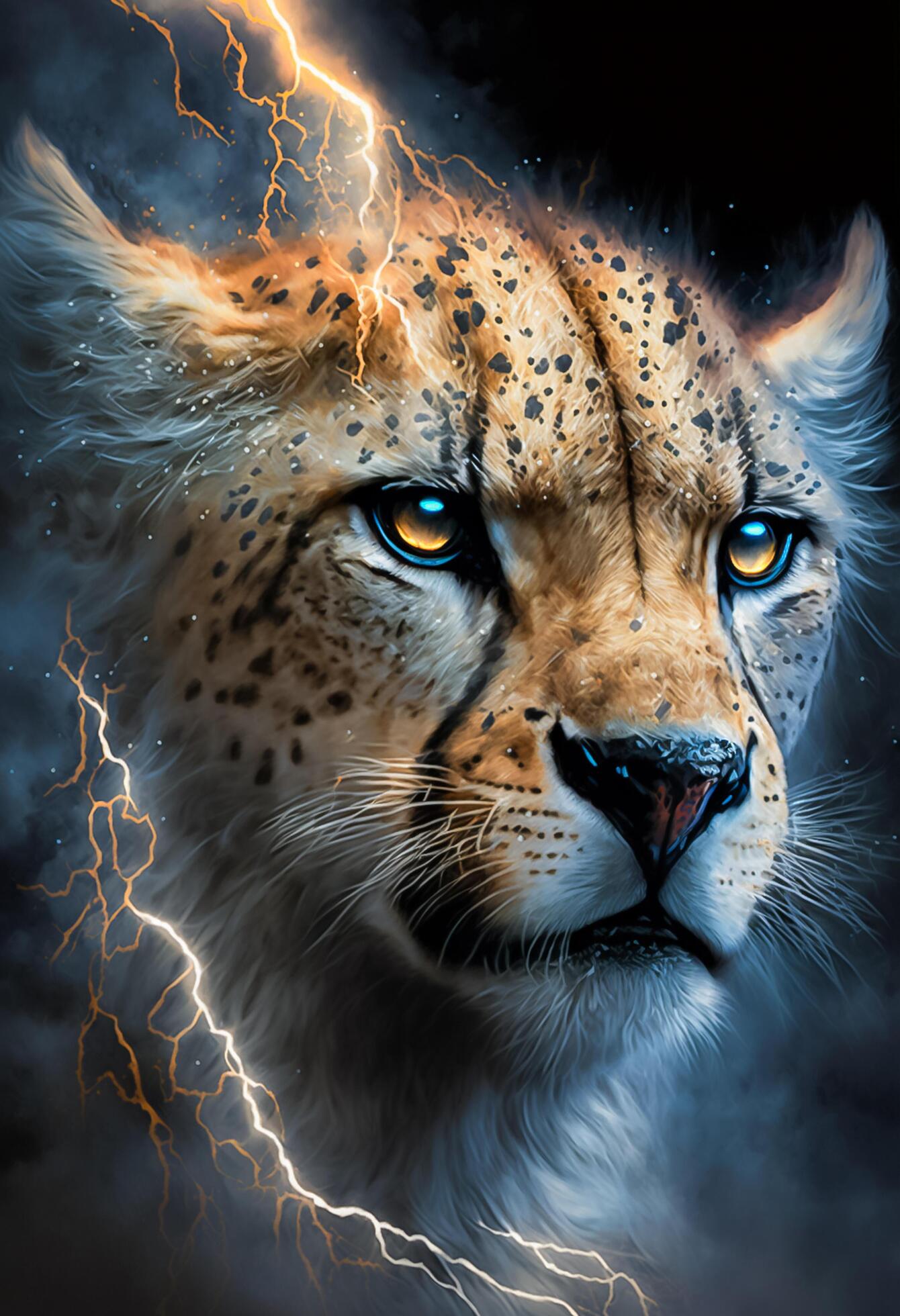 painting of portrait abstract lightning cheetah warrior painting of portrait abstract lightning cheetah warrior