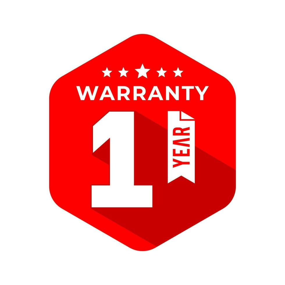 1 Years Warranty Seal With Hexagon Concept and Long Shadow Effect. Icon. Stamp. Sticker. Logo. Vector Illustration