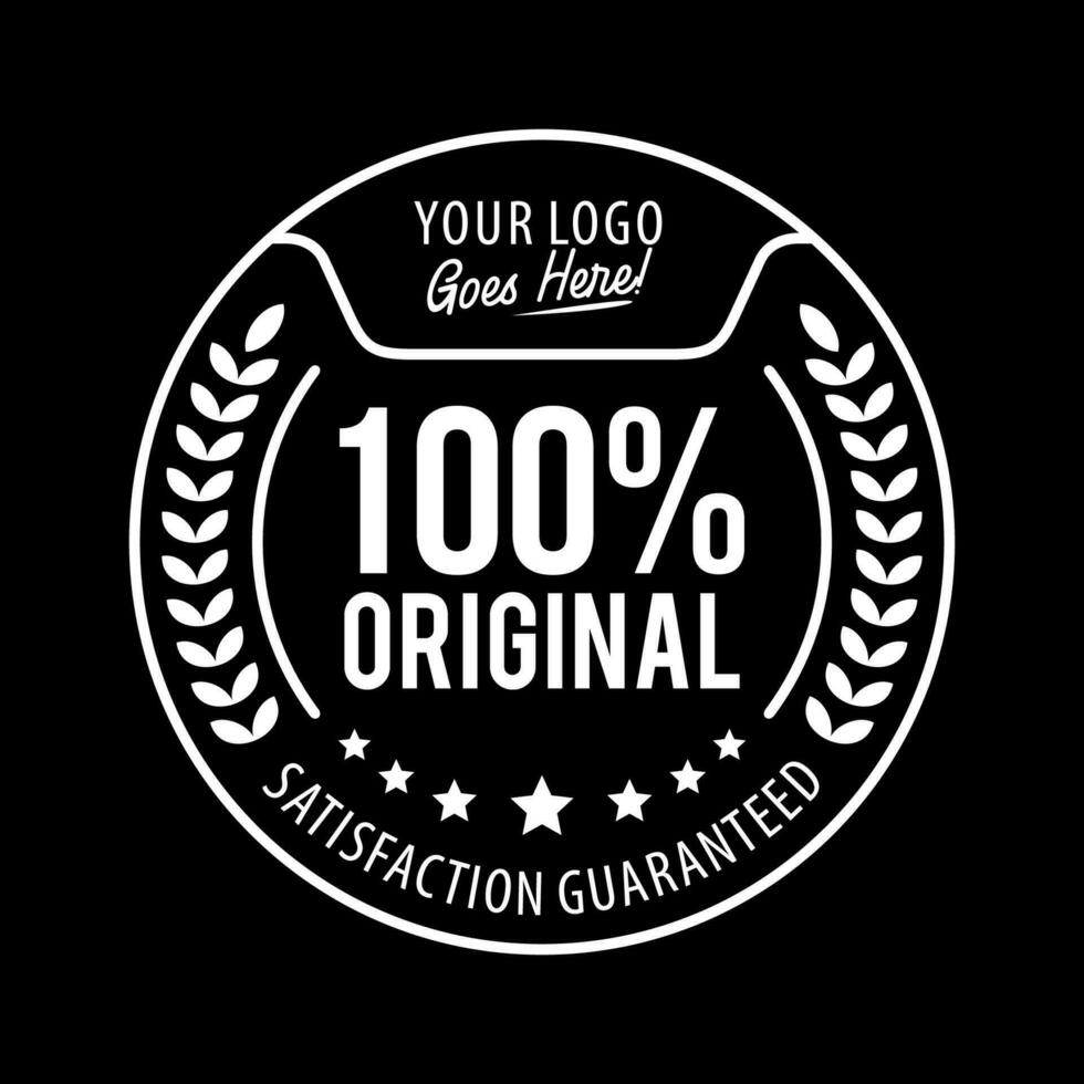 100 Percent Original Satisfaction Guaranteed With Simple Mono Line. Seal. Stamp. Logo. Sticker. Vector