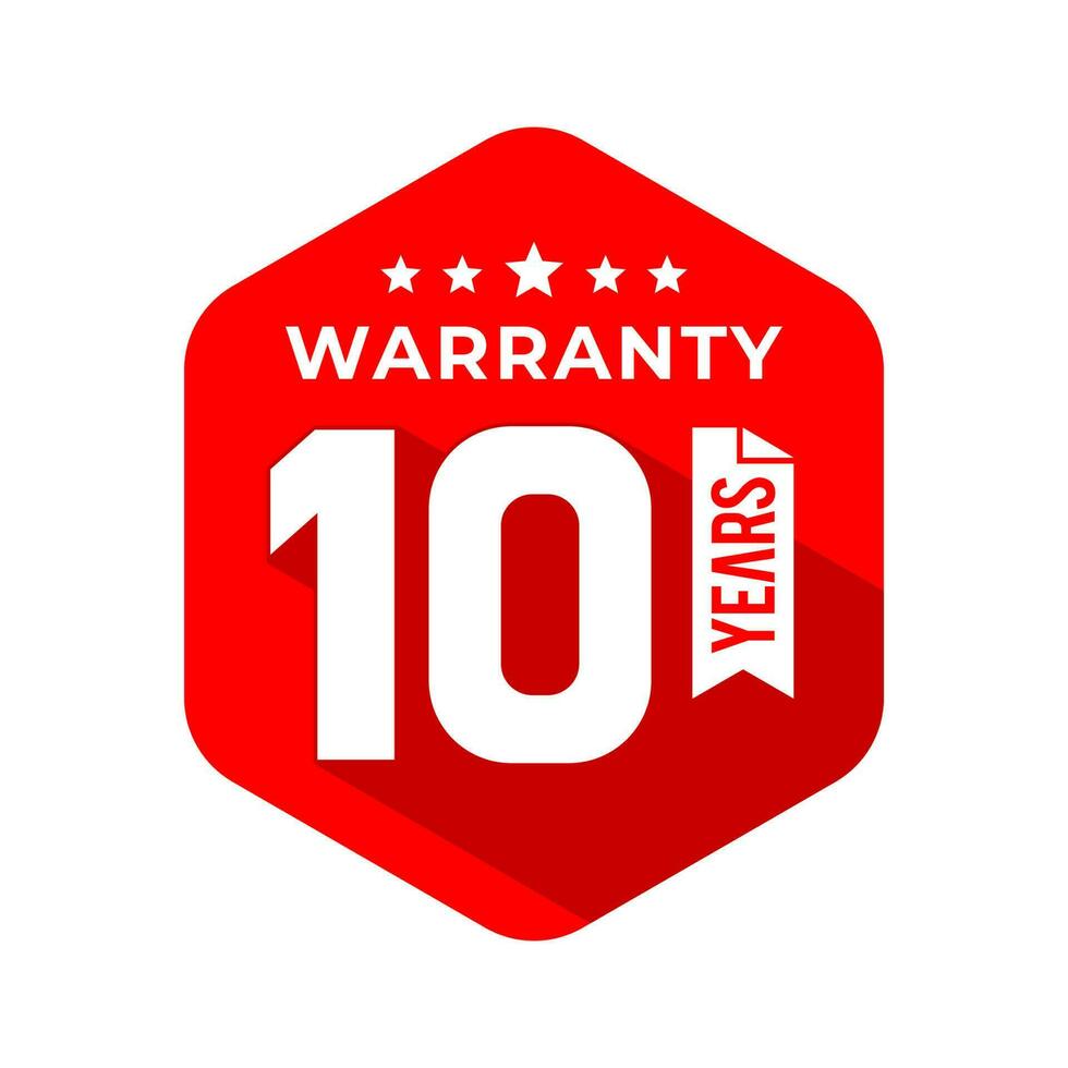 10 Years Warranty Seal With Hexagon Concept and Long Shadow Effect