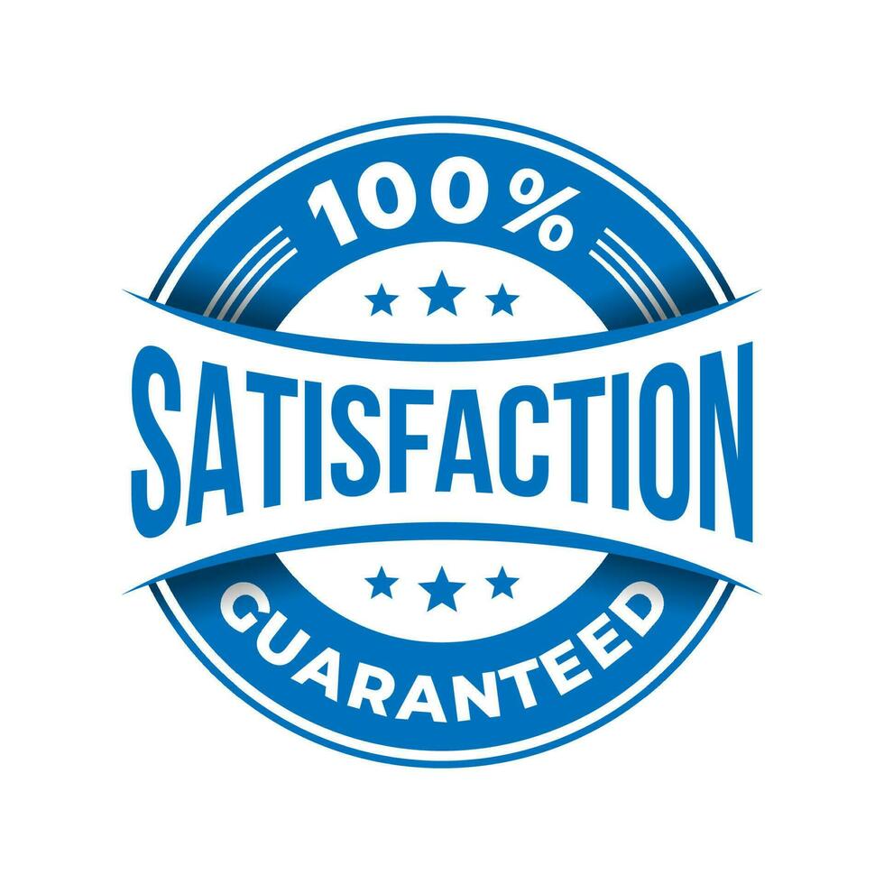 100 Percent Satisfaction Guaranteed Label Badge in Blue Luxury and Premium Frame Design. Logo. Seal. Stamp. Vector Illustration