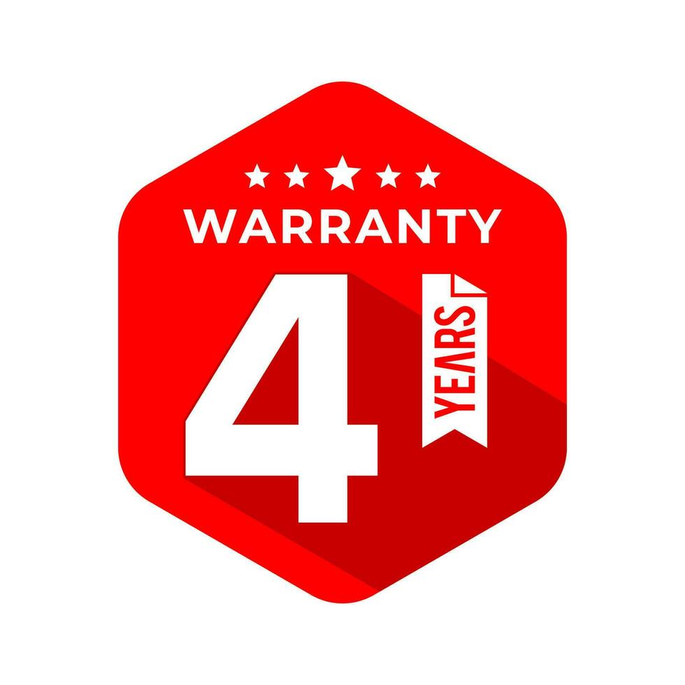 4 Years Warranty Seal With Hexagon Concept and Long Shadow Effect. Icon. Stamp. Sticker. Logo. Vector Illustration