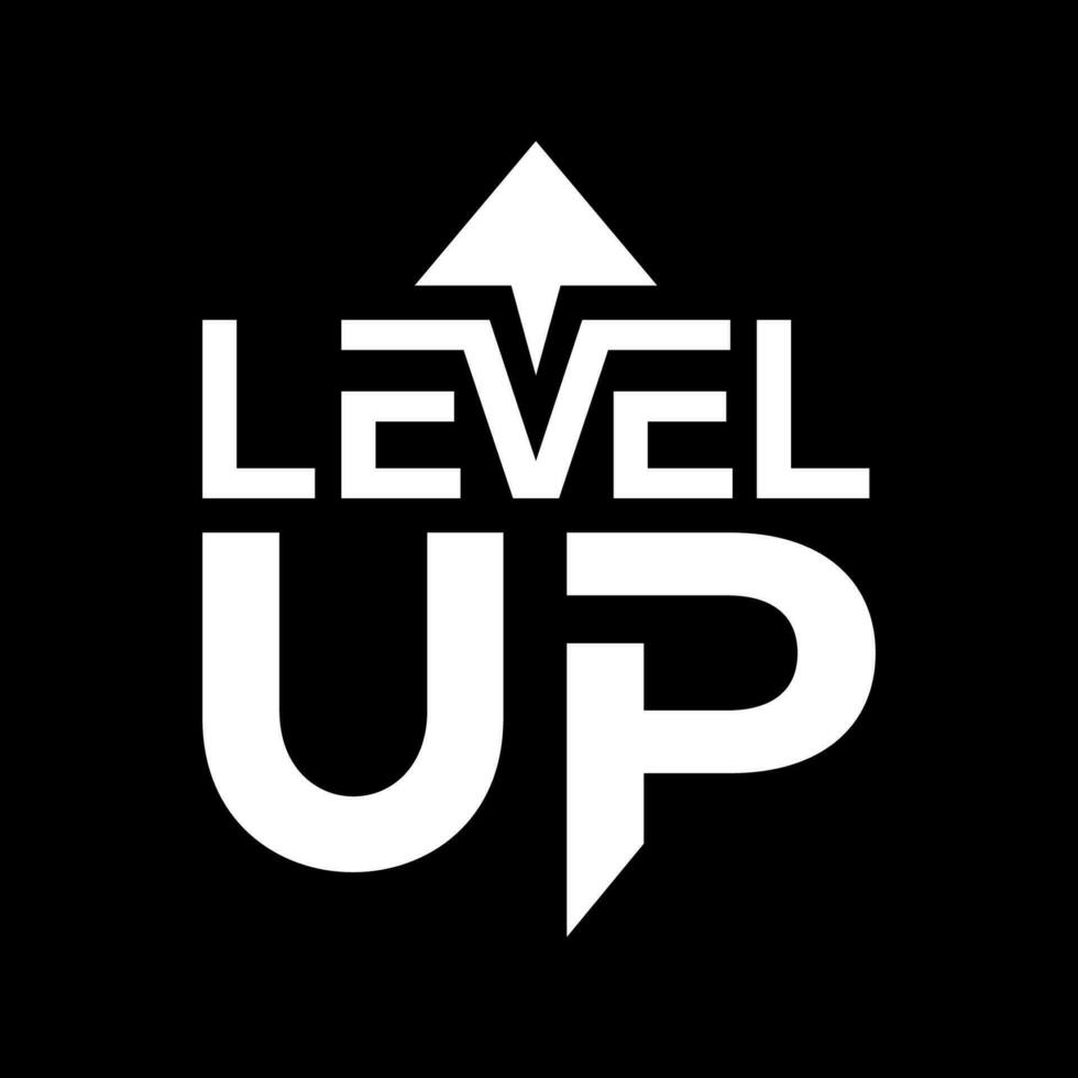 Modern Level Up Typography with Arrow Icon Logo Design. Sporty, Modern, Minimalist, Unique Concept. Vector Illustration