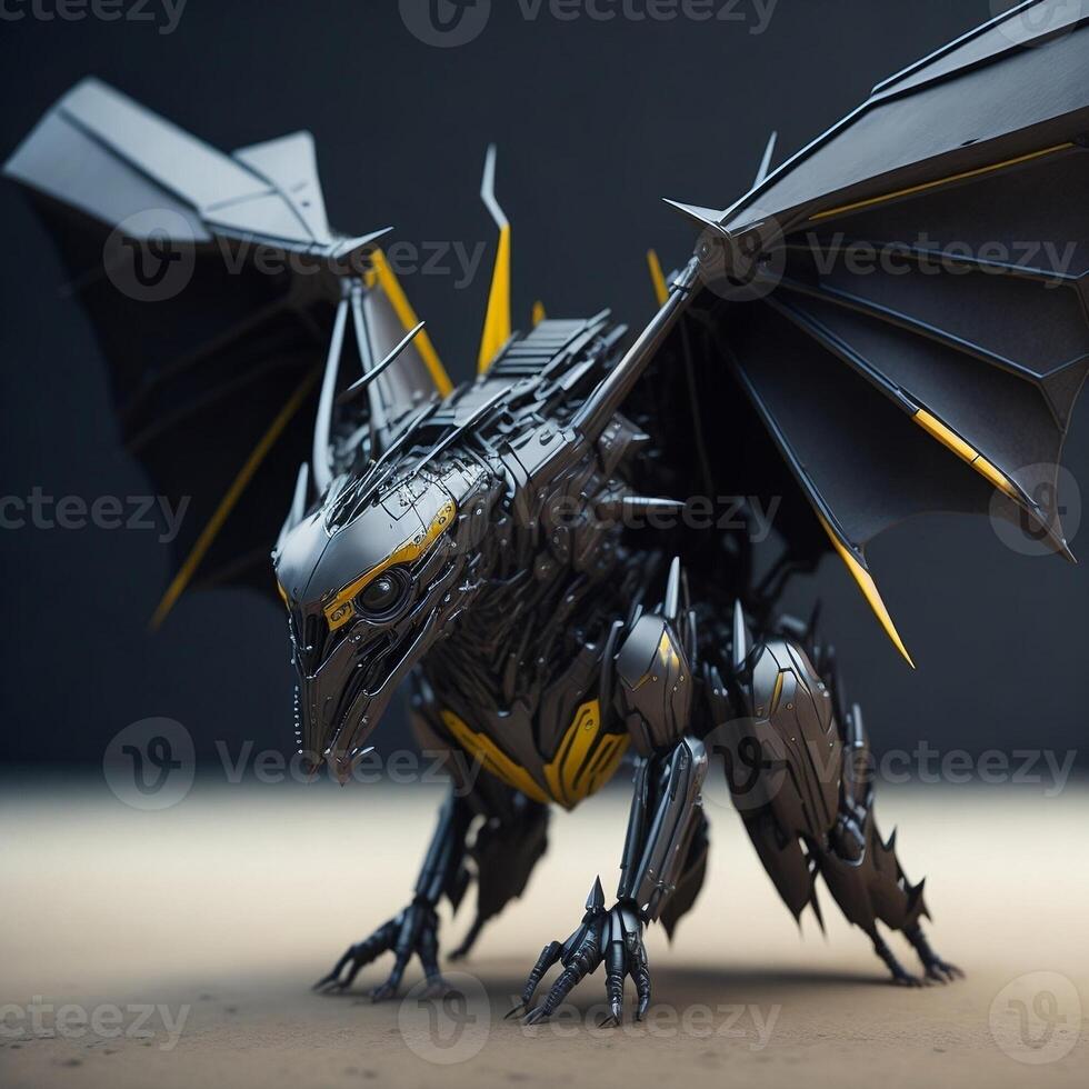 Artificial bat robot with metallic body, Bat robot. Generative