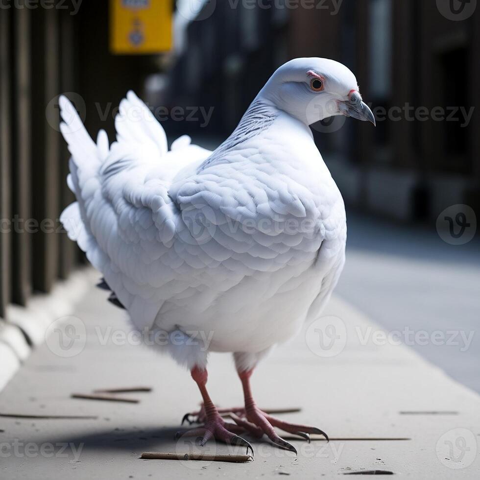 white dove on the road, White beautiful pigeon standing on a road. photo