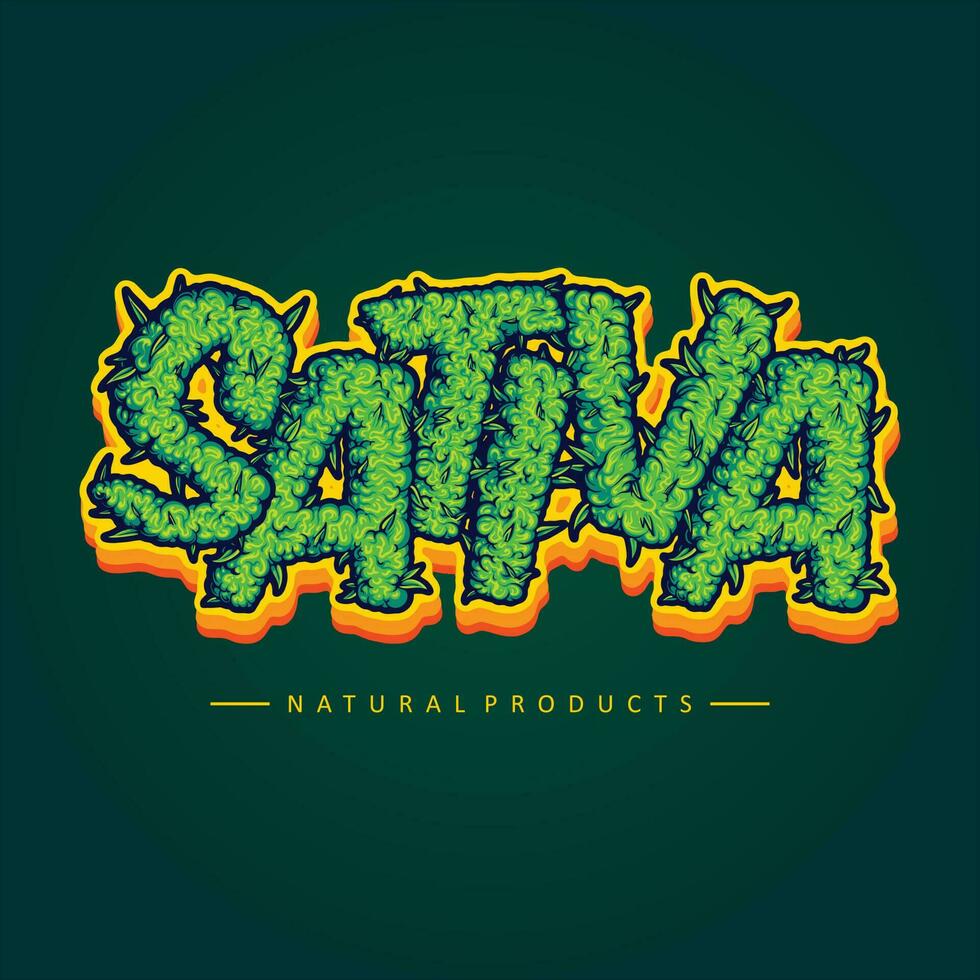 Sativa typeface cannabis buds letter effect vector illustrations for your work logo, merchandise t-shirt, stickers and label designs, poster, greeting cards advertising business company