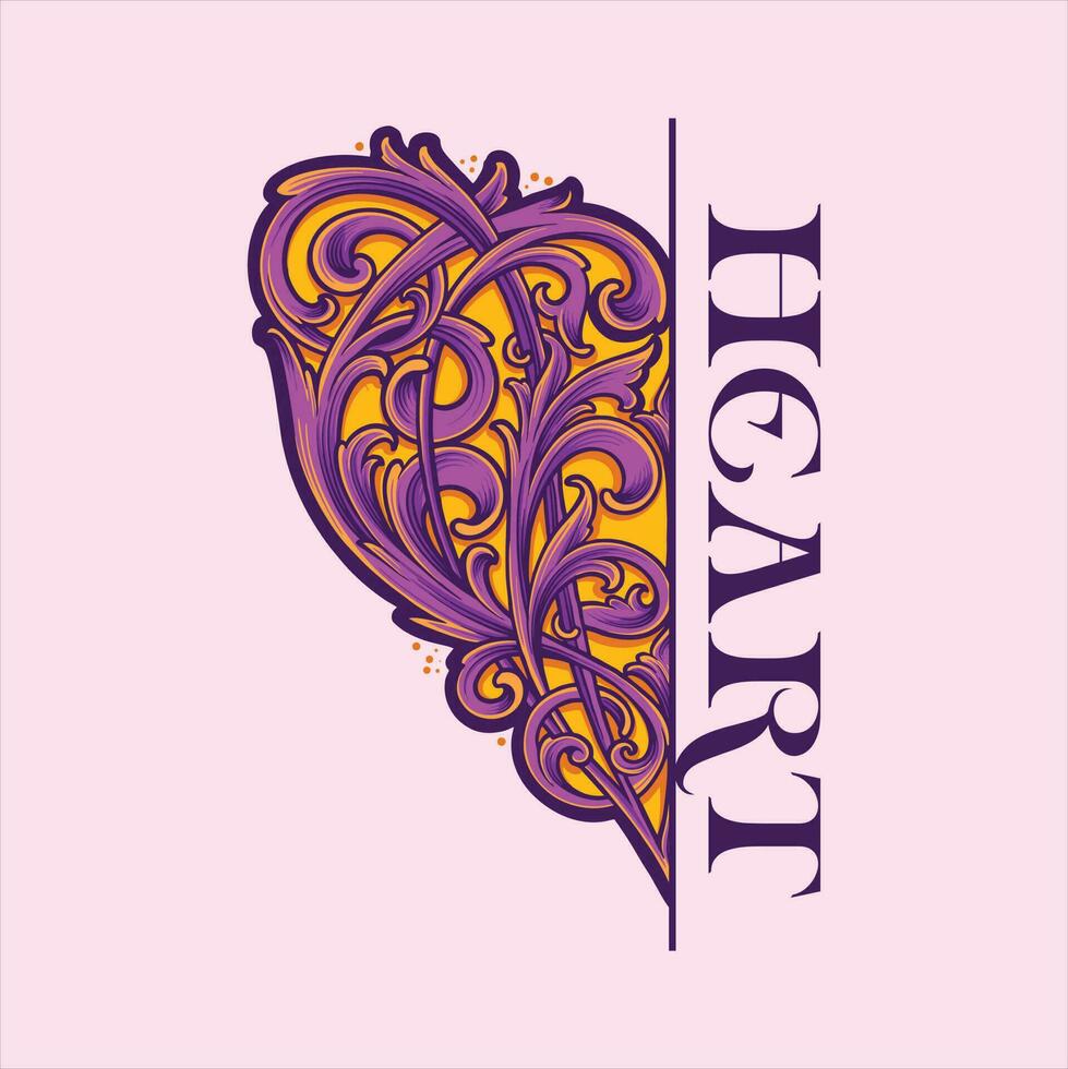 Petals engraved decorative half heart shape ornament vector illustrations for your work logo, merchandise t-shirt, stickers and label designs, poster, greeting cards advertising business company