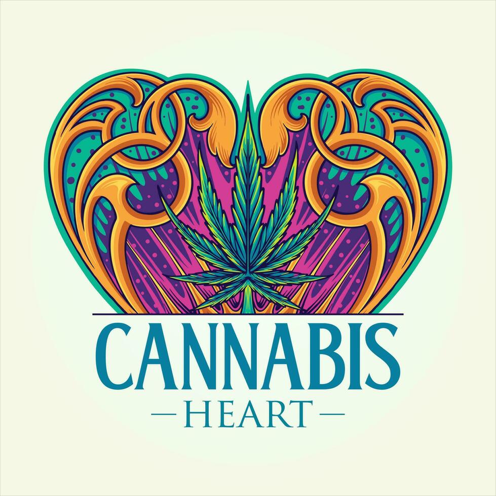Art nouveau classic ornament heart shaped cannabis vector illustrations for your work logo, merchandise t-shirt, stickers and label designs, poster, greeting cards advertising business company