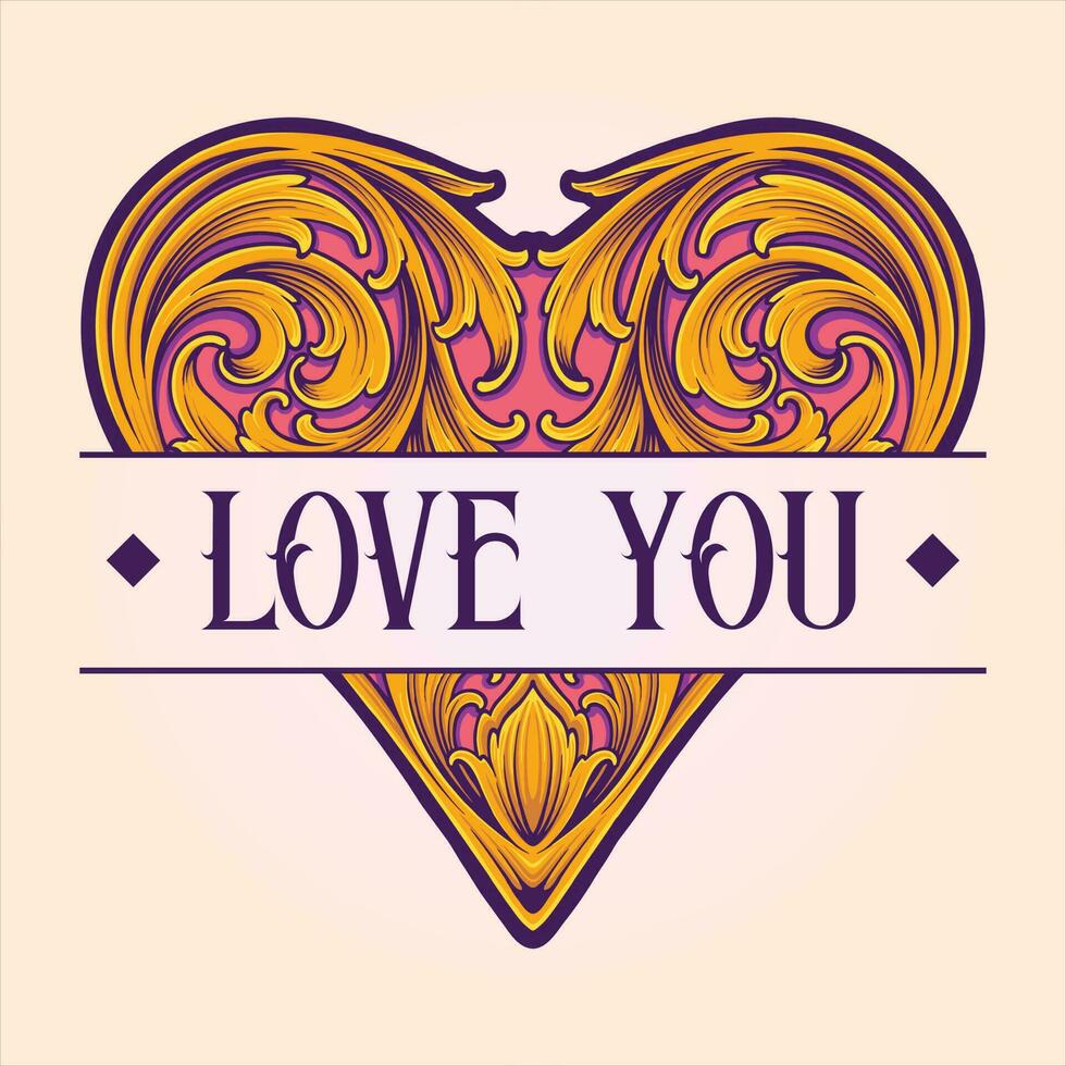 Heart shaped vintage engraved valentine ornament illustrationsvector for your work logo, merchandise t-shirt, stickers and label designs, poster, greeting cards advertising business vector