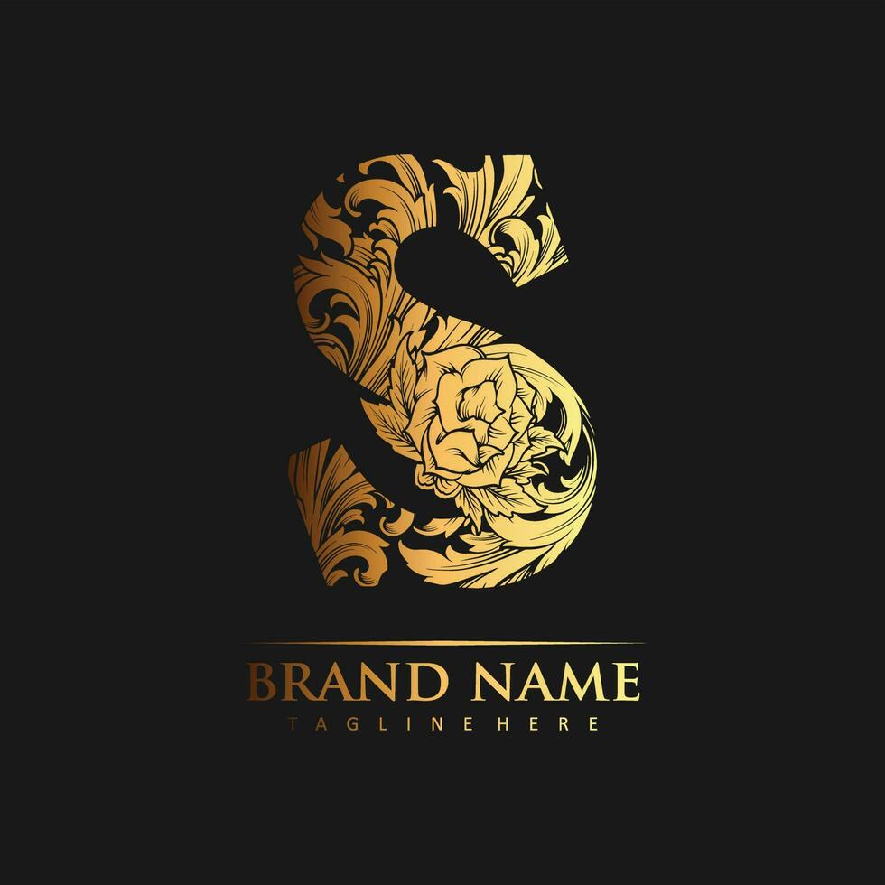 Monogram letters engraved floral ornament capital S vector illustrations for your work logo, merchandise t-shirt, stickers and label designs, poster, greeting cards advertising business company