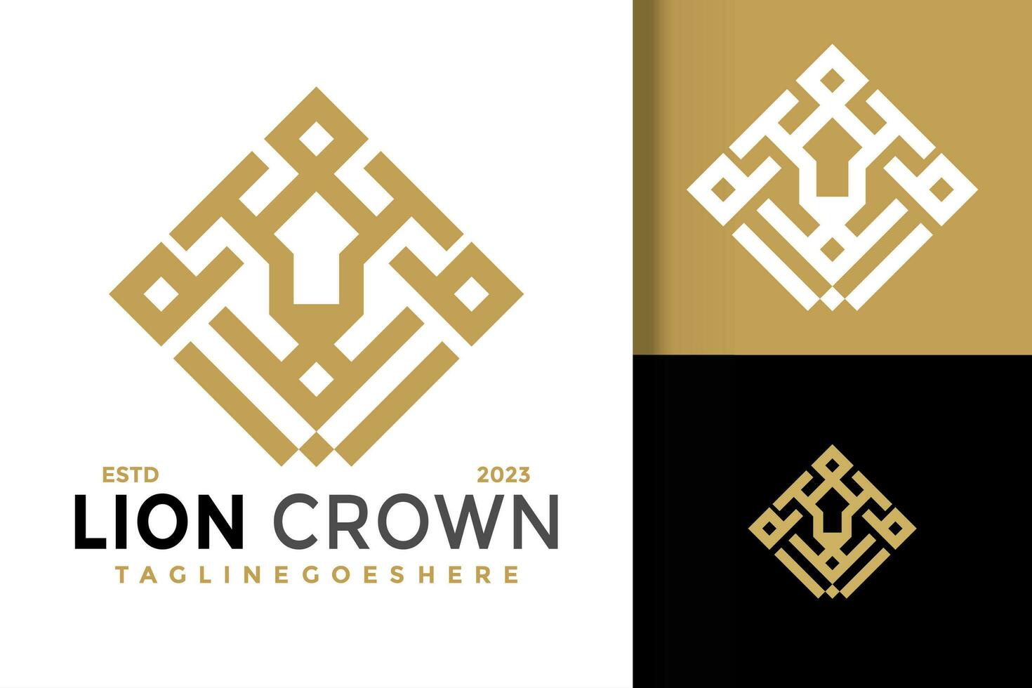 Simple modern lion head line art crown logo vector icon illustration