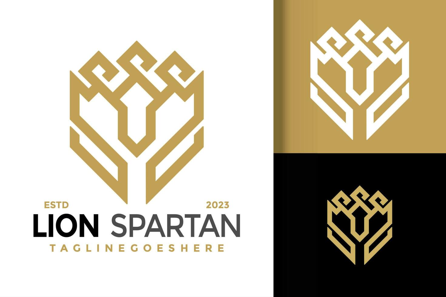 Simple modern lion spartan line art crown logo vector icon illustration