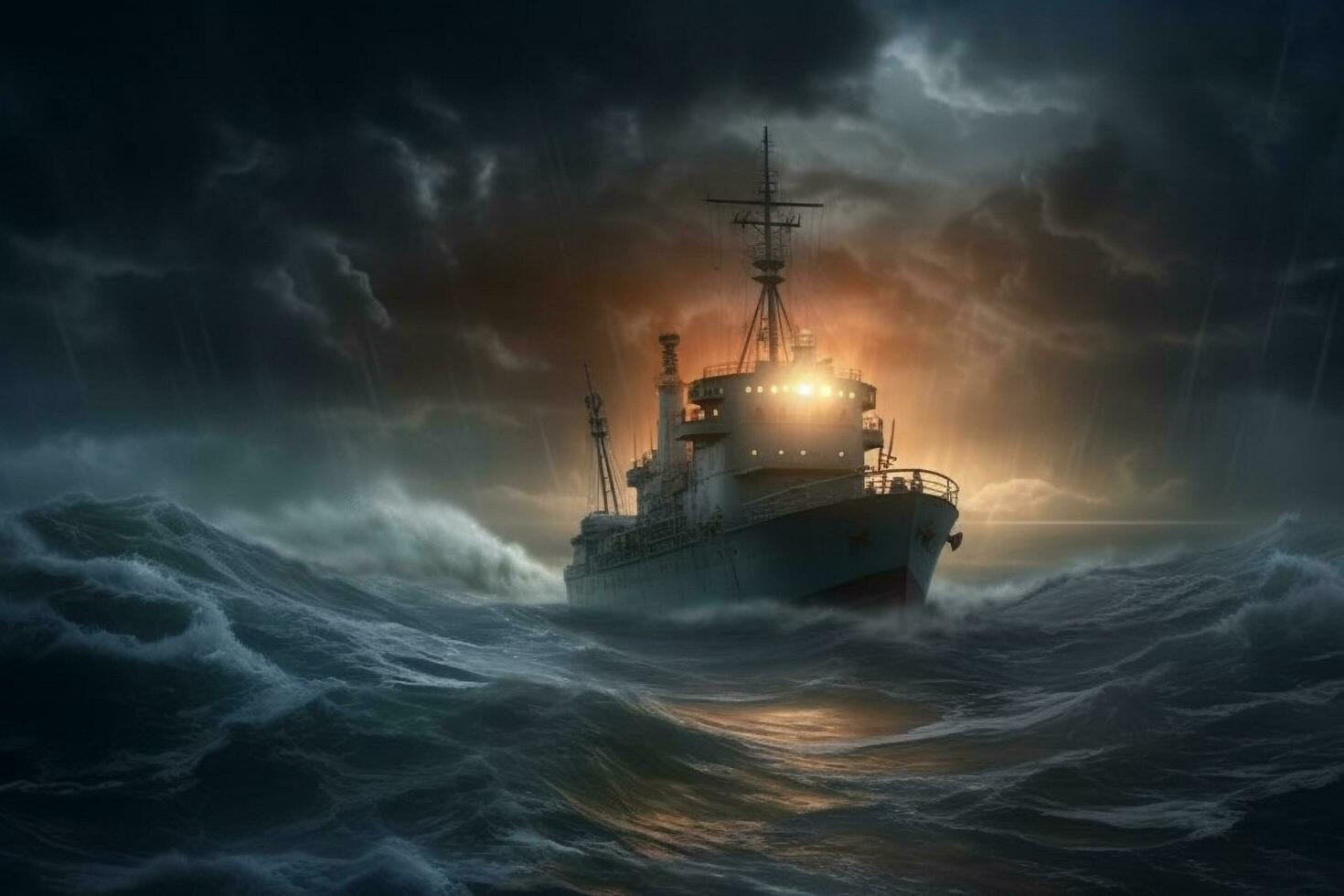 A ship in a storm ocean Ai generative photo